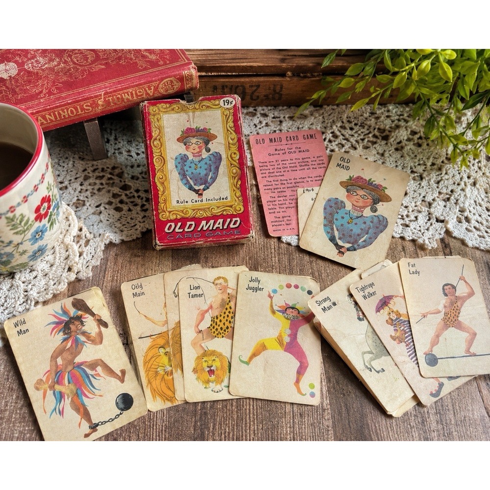 Whitman Old Maid Card Game Complete Circus Theme 43 Cards W Box 1950s VTG 50s